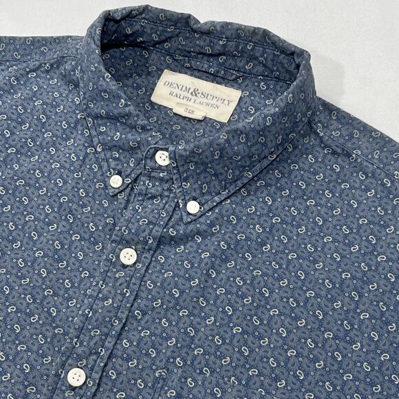 Denim & Supply Ralph Lauren Men Blue Paisley Cotton Button Down Shirt Sz Large - Picture 1 of 7